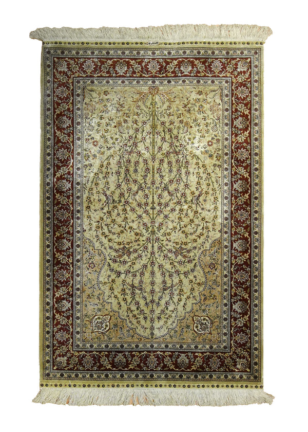 A35504 Oriental Rug Turkish Handmade Area Traditional 2'7'' x 4'1'' -3x4- Yellow Gold Red Tree of Life Animals Design