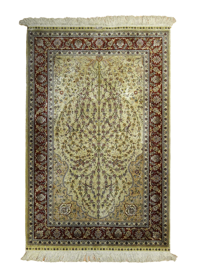 A35504 Oriental Rug Turkish Handmade Area Traditional 2'7'' x 4'1'' -3x4- Yellow Gold Red Tree of Life Animals Design