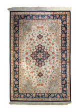 A35520 Persian Rug Qum Handmade Area Traditional 3'3'' x 4'10'' -3x5- Whites Beige Pink Floral Ahmadi Design
