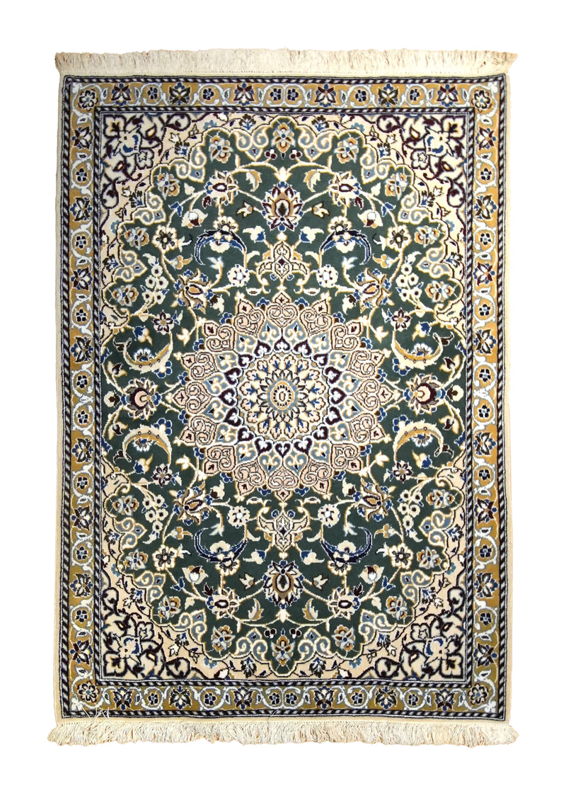 A35529 Persian Rug Nain Handmade Area Traditional 2'10'' x 4'2'' -3x4- Green Floral Design