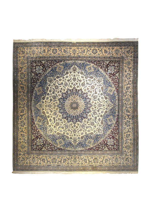 A35534 Persian Rug Nain Handmade Square Traditional 10'7'' x 11'0'' -11x11- Whites Beige Blue Floral Habibian Family Design