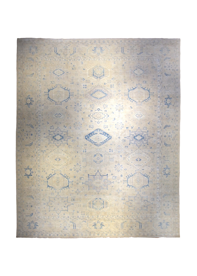 A35548 Oriental Rug Pakistani Handmade Area Transitional Neutral 11'9'' x 14'8'' -12x15- Whites Beige Blue Geometric Ariana Kazak Design