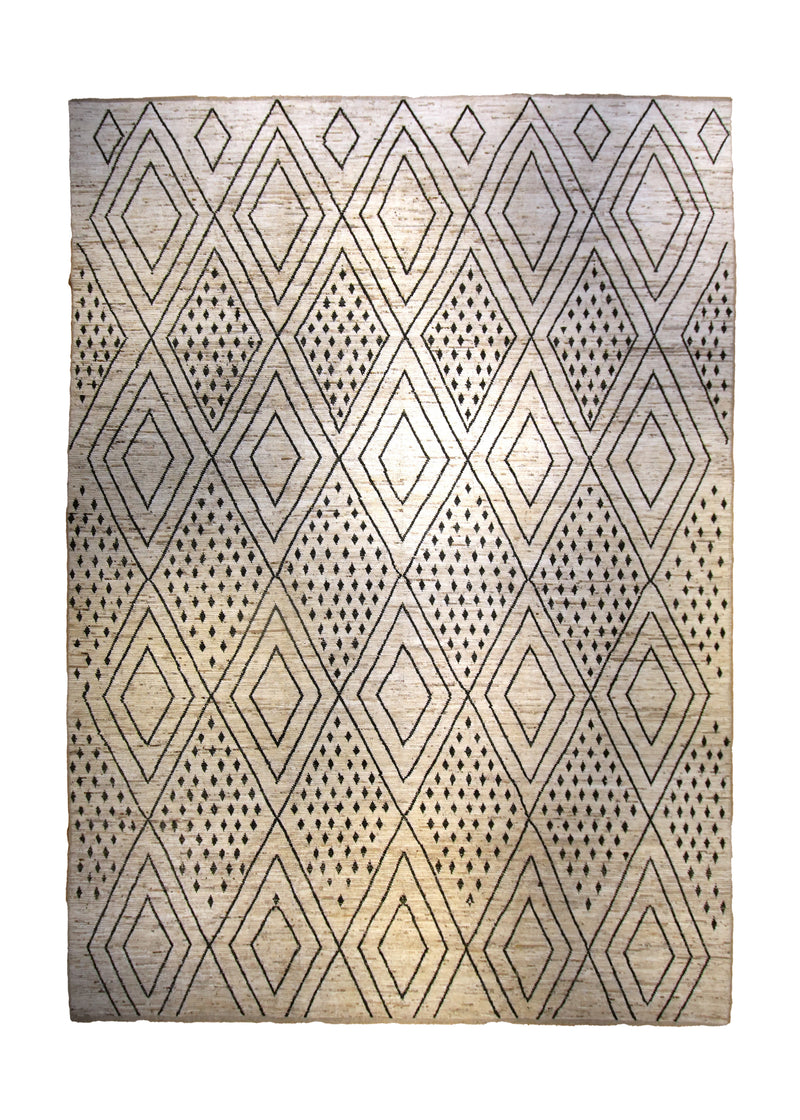 A35551 Oriental Rug Afghan Handmade Area Transitional 12'6'' x 17'5'' -13x17- Whites Beige Black Geometric Moroccan Design