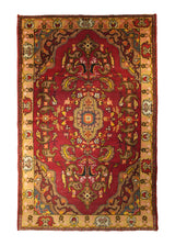 A35555 Oriental Rug Turkish Handmade Area Antique Tribal 4'9'' x 7'3'' -5x7- Red Yellow Gold Geometric Design