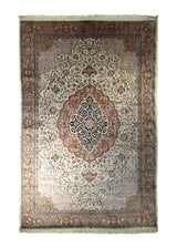 A35561 Oriental Rug Indian Handmade Area Traditional 6'1'' x 8'10'' -6x9- Whites Beige Orange Floral Design