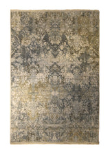 A35569 Oriental Rug Indian Handmade Area Modern Neutral 5'12'' x 9'0'' -6x9- Whites Beige Green Yellow Gold Abstract Erased Design