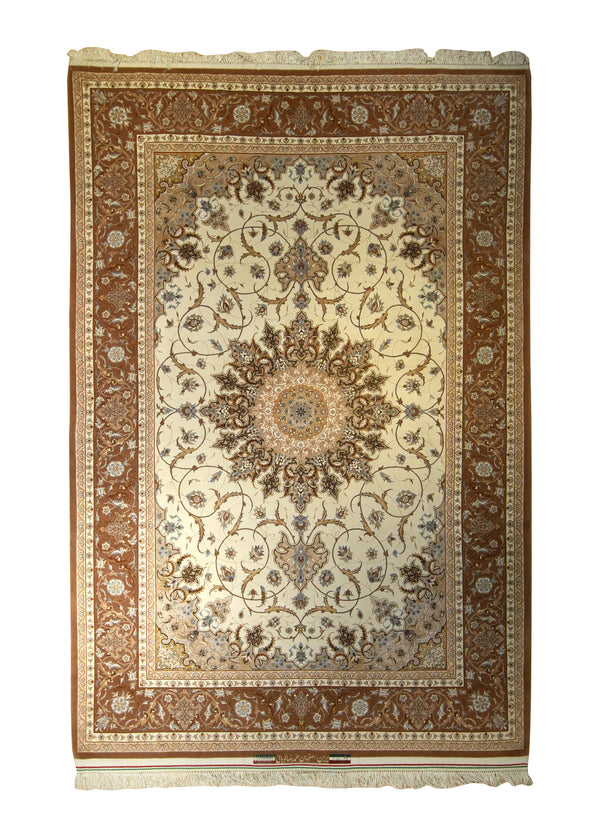 A35580 Persian Rug Isfahan Handmade Area Traditional 6'6'' x 9'6'' -7x10- Whites Beige Red Floral Koopaie Design