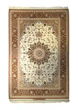 A35581 Persian Rug Isfahan Handmade Area Traditional 6'7'' x 9'9'' -7x10- Whites Beige Red Floral Koopaie Design