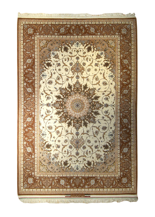 A35581 Persian Rug Isfahan Handmade Area Traditional 6'7'' x 9'9'' -7x10- Whites Beige Red Floral Koopaie Design