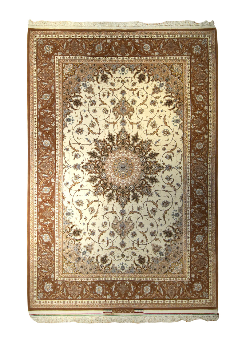 A35581 Persian Rug Isfahan Handmade Area Traditional 6'7'' x 9'9'' -7x10- Whites Beige Red Floral Koopaie Design