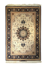 A35582 Persian Rug Isfahan Handmade Area Traditional 6'5'' x 9'9'' -6x10- Whites Beige Blue Floral Koopaie Design