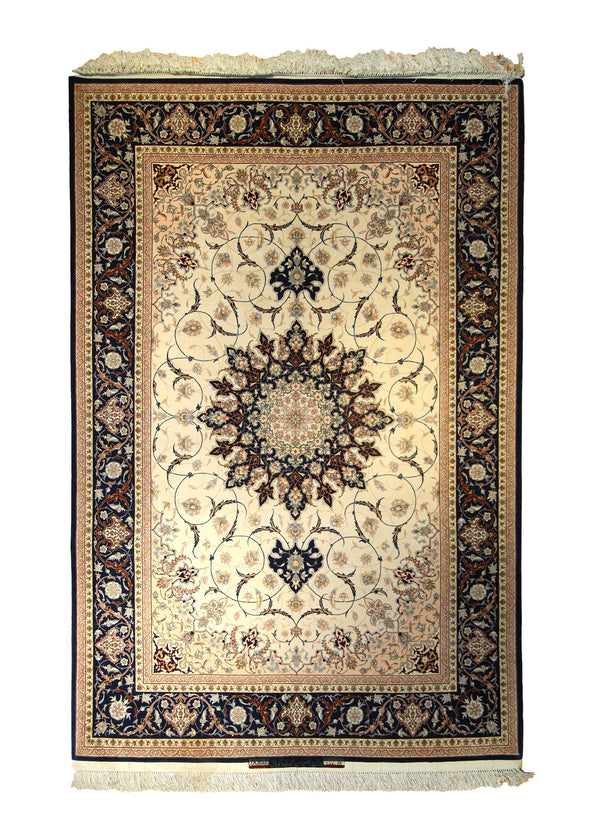 A35582 Persian Rug Isfahan Handmade Area Traditional 6'5'' x 9'9'' -6x10- Whites Beige Blue Floral Koopaie Design