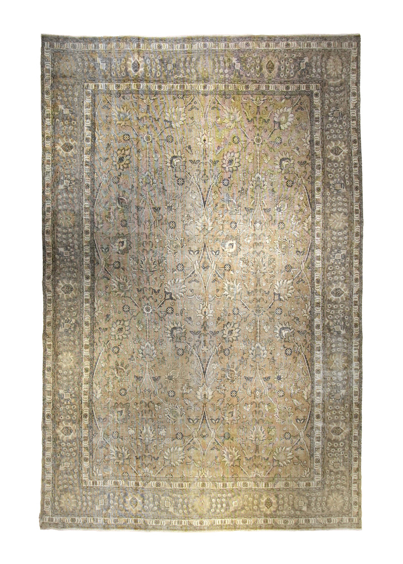 A35592 Persian Rug Tabriz Handmade Area Vintage Neutral 9'9'' x 15'7'' -10x16- Whites Beige Floral Design