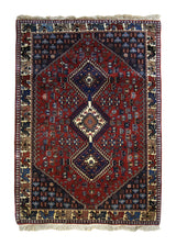 A35601 Persian Rug Yalameh Handmade Area Tribal 3'6'' x 5'0'' -4x5- Blue Red Geometric Design