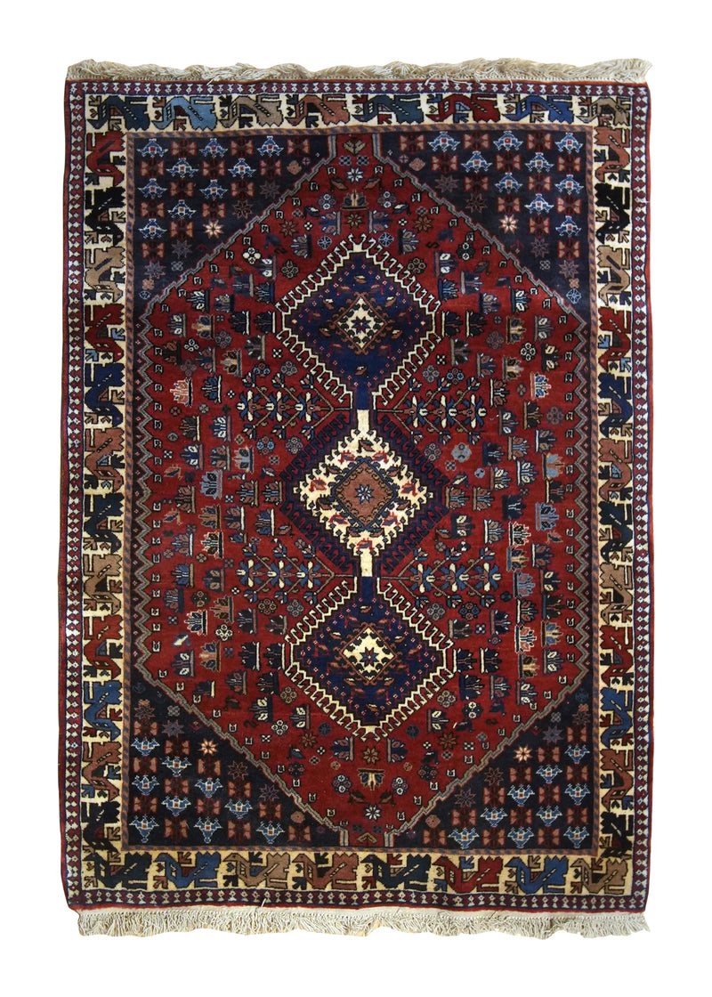 A35601 Persian Rug Yalameh Handmade Area Tribal 3'6'' x 5'0'' -4x5- Blue Red Geometric Design