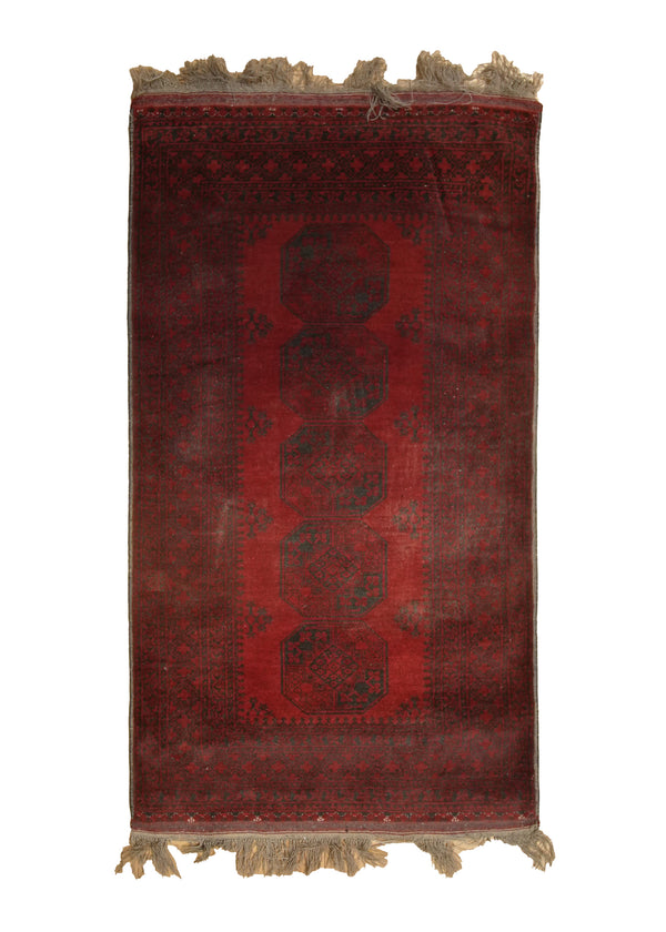 A35603 Oriental Rug Afghan Handmade Area Tribal Vintage 3'4'' x 5'10'' -3x6- Red Geometric Bokhara Elephant Foot Design