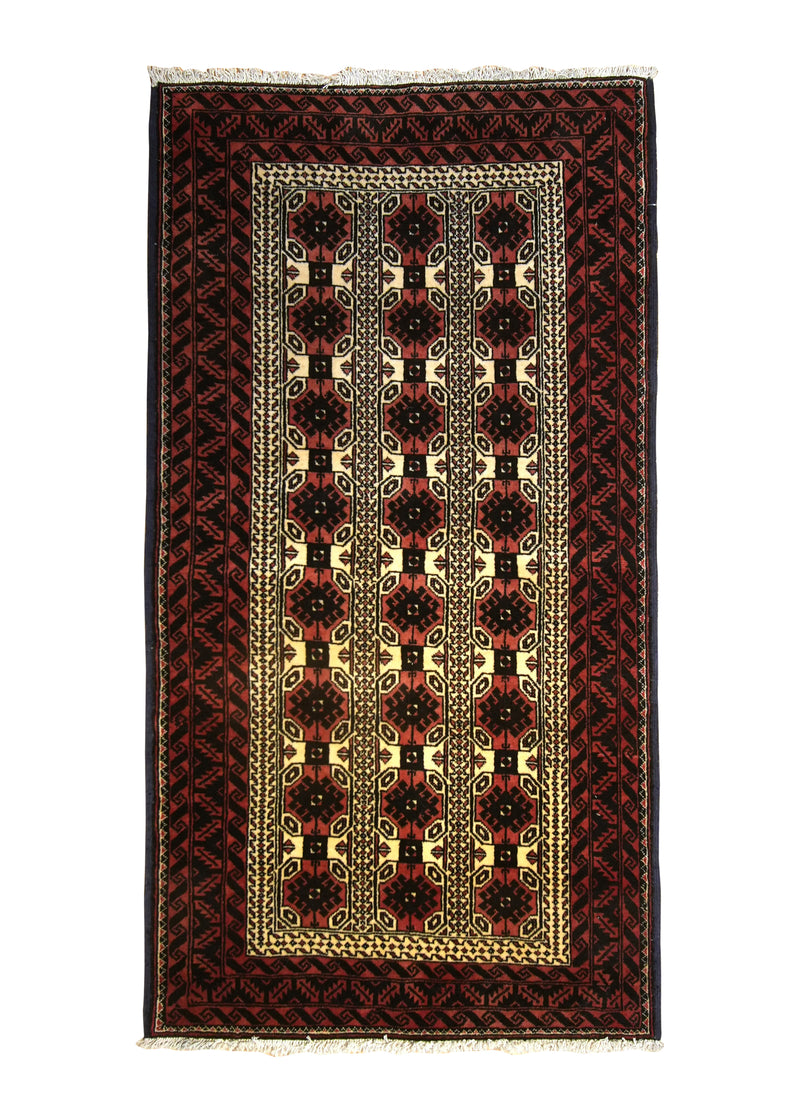 A35606 Persian Rug Baloch Handmade Area Tribal 3'5'' x 6'0'' -3x6- Red Geometric Design