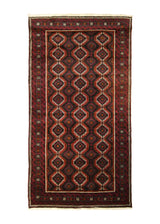 A35611 Persian Rug Baloch Handmade Area Tribal Vintage 4'0'' x 7'5'' -4x7- Red Geometric Design