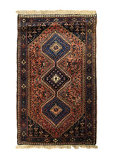 A35616 Persian Rug Yalameh Handmade Area Tribal Vintage 2'7'' x 4'2'' -3x4- Blue Red Geometric Design