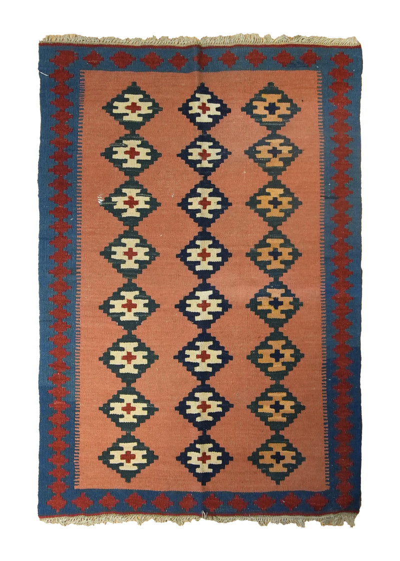 A35617 Persian Rug Ghashghaei Handmade Area Tribal 2'7'' x 3'11'' -3x4- Pink Blue Geometric Kilim Design