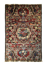 A35619 Persian Rug Bakhtiari Handmade Area Tribal Vintage 3'8'' x 5'8'' -4x6- Red Green Floral Gol Farang Design