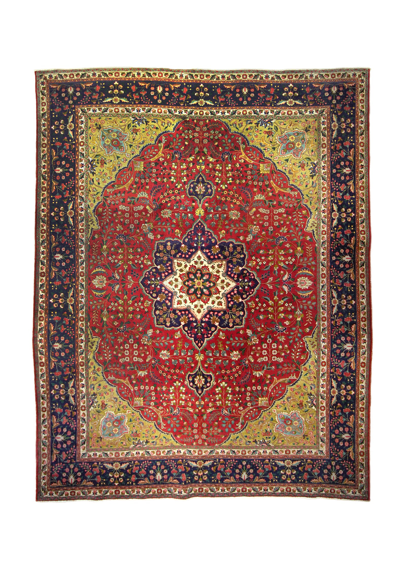 A35624 Persian Rug Tabriz Handmade Area Traditional 10'0'' x 13'0'' -10x13- Green Red Blue Floral Naghsh Design.jpg