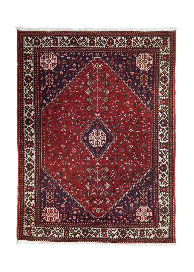 A35625 Persian Rug Abadeh Handmade Area Tribal 5'1'' x 6'11'' -5x7- Blue Red Geometric Design