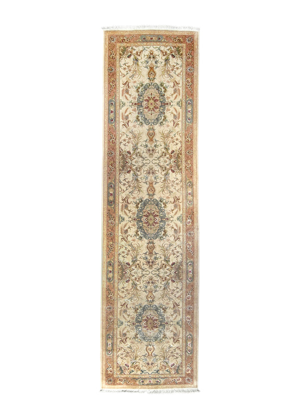 A35629 Persian Rug Tabriz Handmade Runner Traditional 2'11'' x 10'5'' -3x10- Whites Beige Pink Floral Naghsh Design