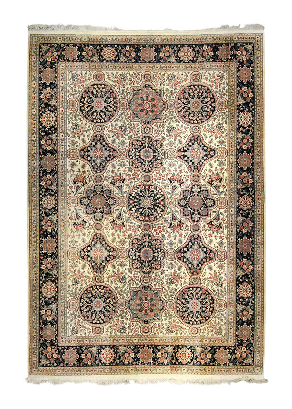 A35630 Oriental Rug Pakistani Handmade Area Transitional 10'1'' x 14'6'' -10x15- Whites Beige Blue Pink Floral Panel Design