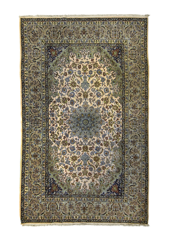 A35631 Persian Rug Isfahan Handmade Area Traditional 5'2'' x 8'4'' -5x8- Blue Green Floral Design