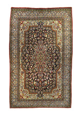 A35632 Persian Rug Qum Handmade Area Traditional 4'7'' x 7'7'' -5x8- Green Black Floral Design