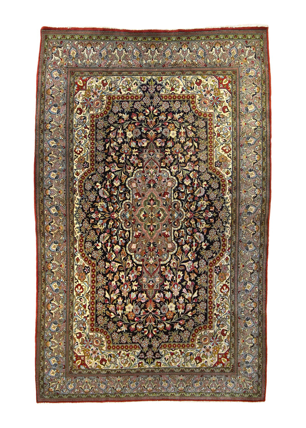 A35632 Persian Rug Qum Handmade Area Traditional 4'7'' x 7'7'' -5x8- Green Black Floral Design
