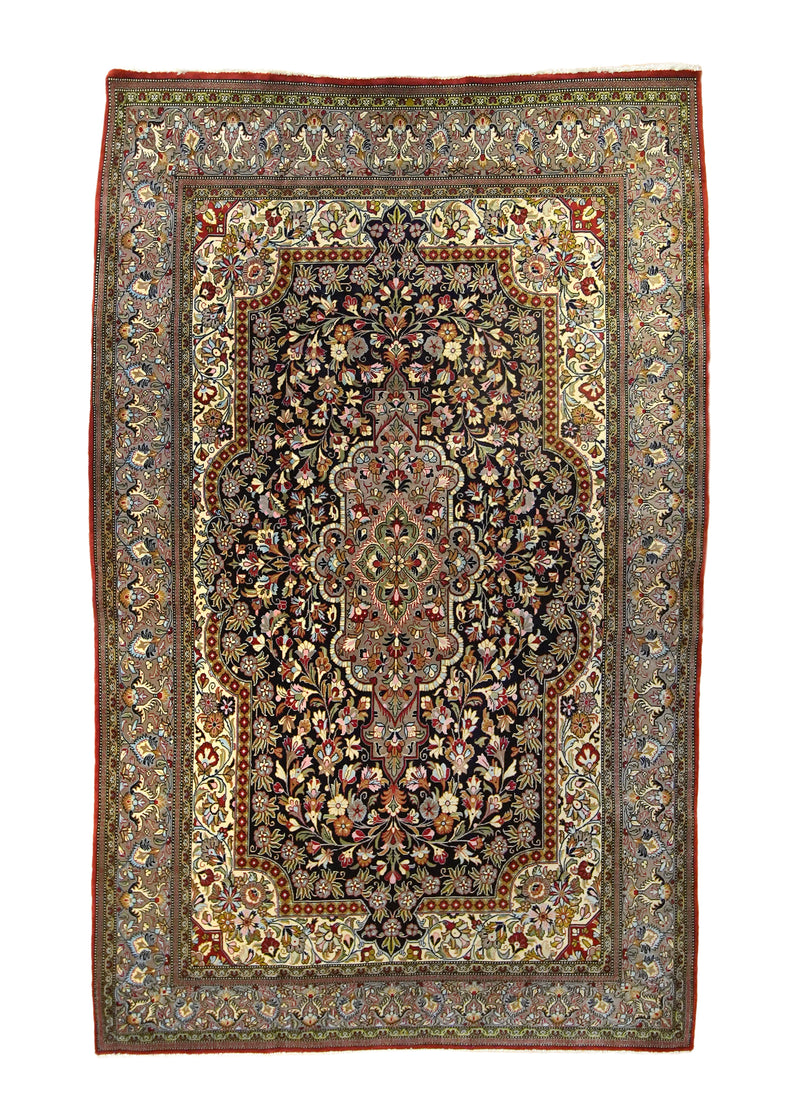 A35632 Persian Rug Qum Handmade Area Traditional 4'7'' x 7'7'' -5x8- Green Black Floral Design