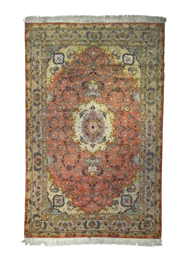 A35634 Persian Rug Tabriz Handmade Area Traditional 6'5'' x 10'0'' -6x10- Pink Yellow Gold Floral Naghsh Design