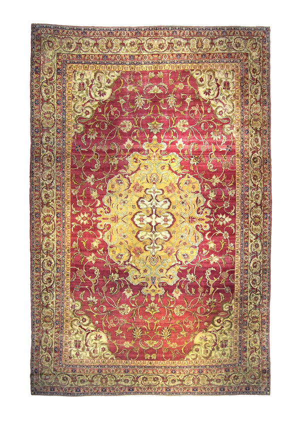 A35636 Persian Rug Kermanshah Handmade Area Antique Traditional 10'6'' x 16'2'' -11x16- Yellow Gold Red Floral Design