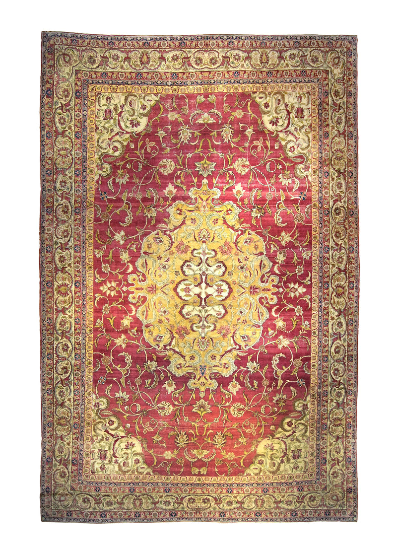A35636 Persian Rug Kermanshah Handmade Area Antique Traditional 10'6'' x 16'2'' -11x16- Yellow Gold Red Floral Design