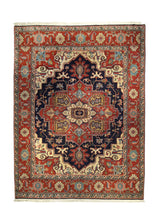 A35638 Oriental Rug Indian Handmade Area Tribal 8'3'' x 10'11'' -8x11- Red Blue Geometric Heriz Design