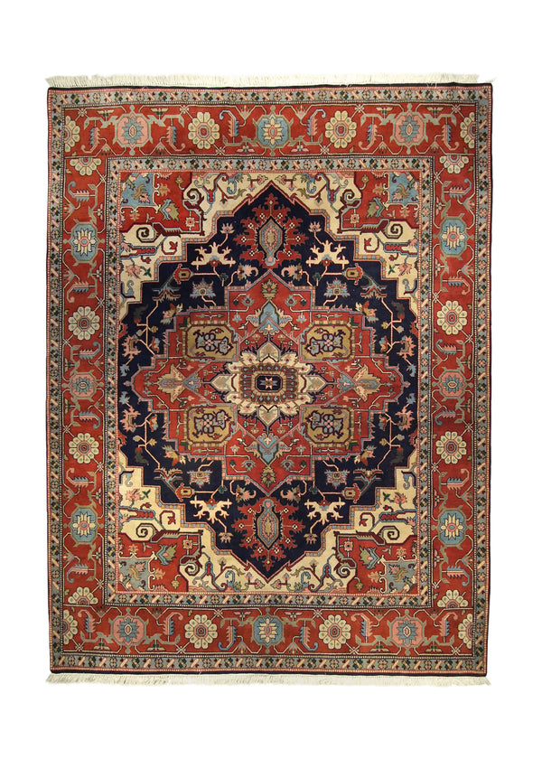 A35638 Oriental Rug Indian Handmade Area Tribal 8'3'' x 10'11'' -8x11- Red Blue Geometric Heriz Design