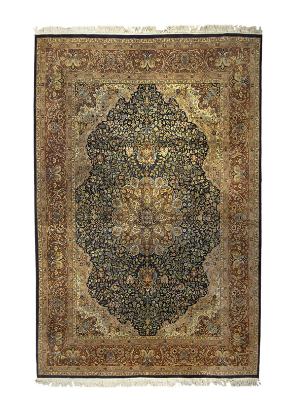 A35639 Oriental Rug Pakistani Handmade Area Traditional Vintage 6'10'' x 10'4'' -7x10- Green Brown Blue Floral Design