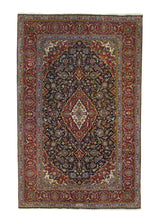 A35640 Persian Rug Kashan Handmade Area Traditional 4'9'' x 7'4'' -5x7- Red Blue Floral Toranj Mehrab Design