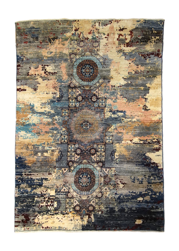 A35643 Oriental Rug Pakistani Handmade Area Transitional 4'9'' x 7'1'' -5x7- Whites Beige Blue Pink Mamluk Abstract Design