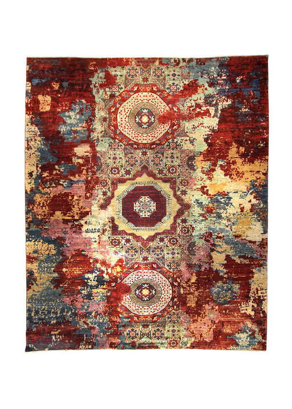 A35646 Oriental Rug Pakistani Handmade Area Transitional Modern 12'3'' x 14'9'' -12x15- Red Multi-color Mamluk Abstract Design