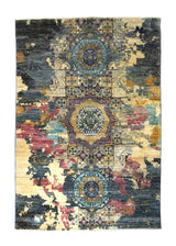 A35648 Oriental Rug Pakistani Handmade Area Transitional Modern 4'0'' x 6'0'' -4x6- Blue Yellow Gold Mamluk Abstract Design