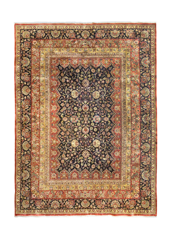 A35653 Oriental Rug Indian Handmade Area Traditional 8'5'' x 11'6'' -8x12- Yellow Gold Blue Floral Design