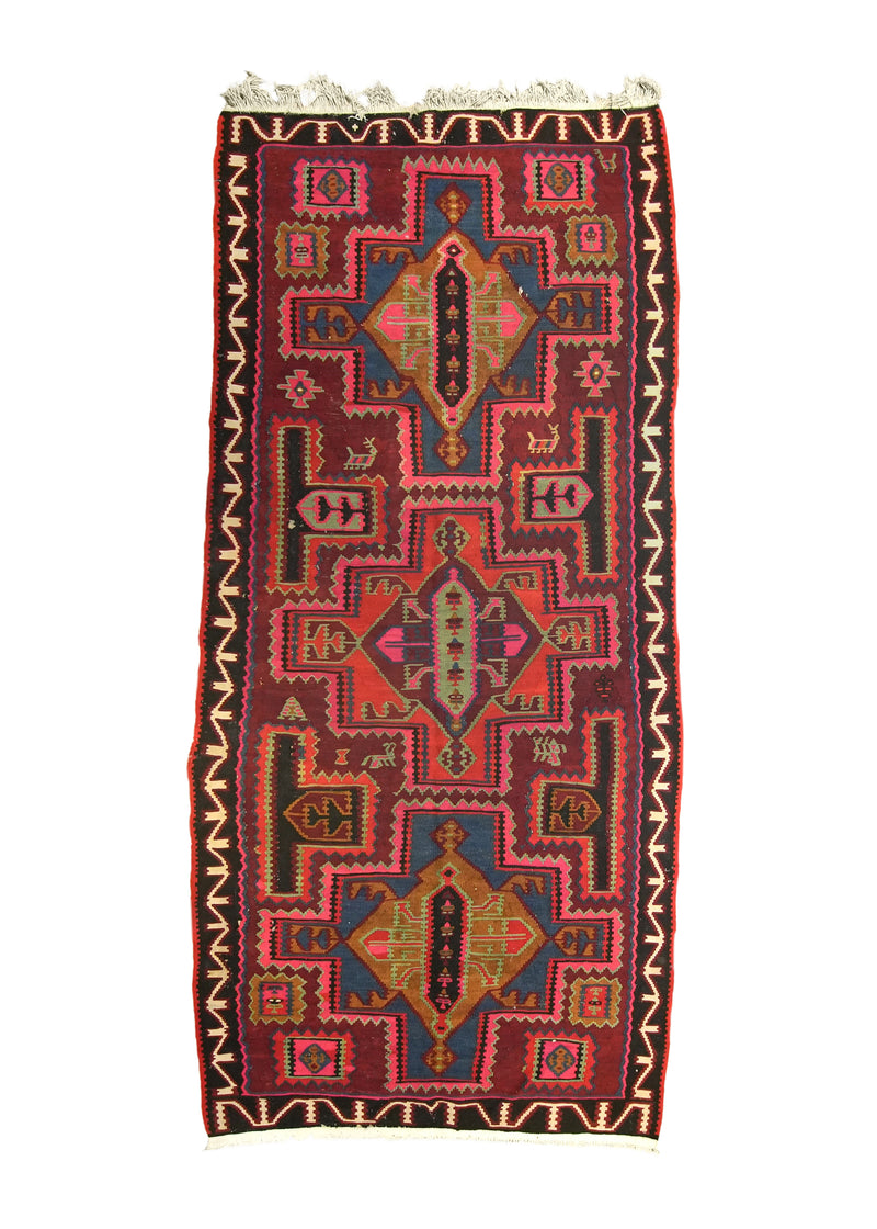 A35659 Persian Rug Ghashghaei Handmade Runner Tribal Vintage 4'8'' x 10'2'' -5x10- Pink Geometric Animals Design