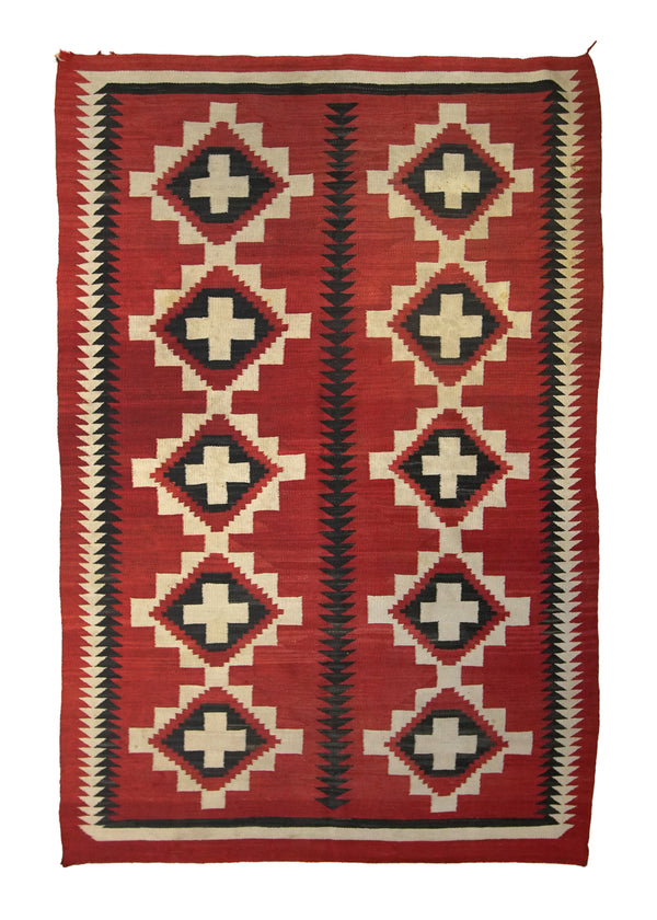A35660 Native American Rug Navajo Handmade Area Antique Tribal 5'3'' x 7'8'' -5x8- Red Geometric Design