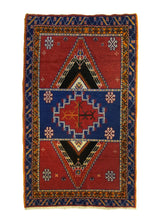 A35661 Oriental Rug Moroccan Handmade Area Tribal 3'9'' x 6'4'' -4x6- Red Blue Geometric Design