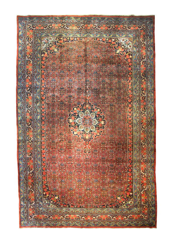 A35663 Persian Rug Bijar Handmade Area Antique Traditional 10'9'' x 16'4'' -11x16- Red Floral Herati Design