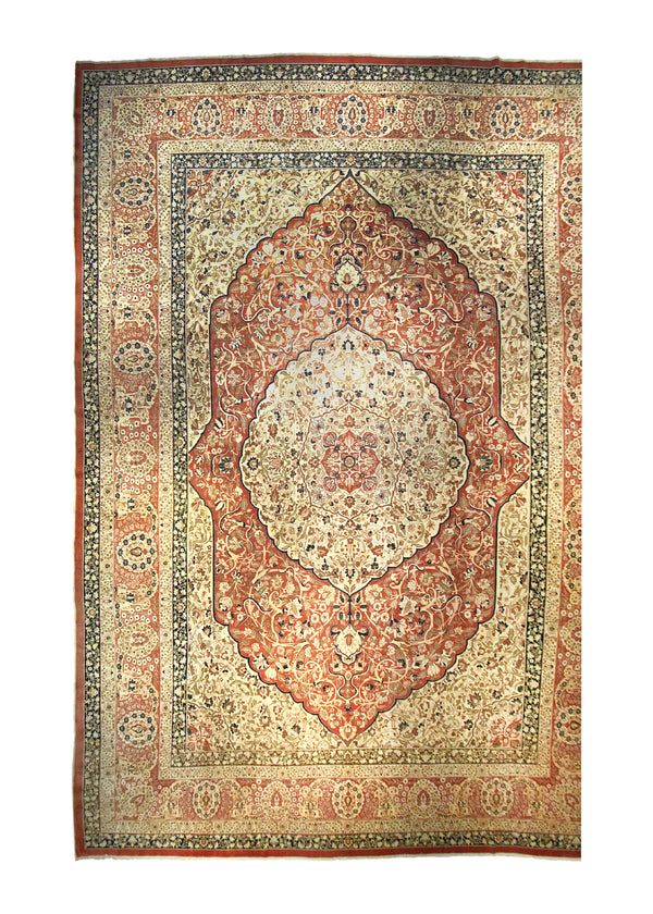 A35664 Persian Rug Tabriz Handmade Area Antique Traditional 15'9'' x 21'9'' -16x22- Whites Beige Red Yellow Gold Floral Haji Jalili Design