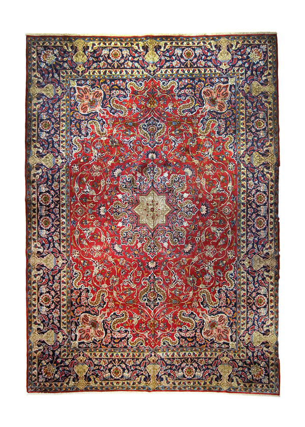 A35667 Persian Rug Najafabad Handmade Area Traditional 10'1'' x 14'4'' -10x14- Red Blue Floral Vase Design